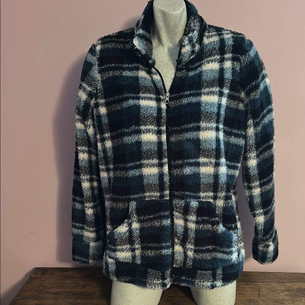 Black, green and White Jacket Cozy Fleece